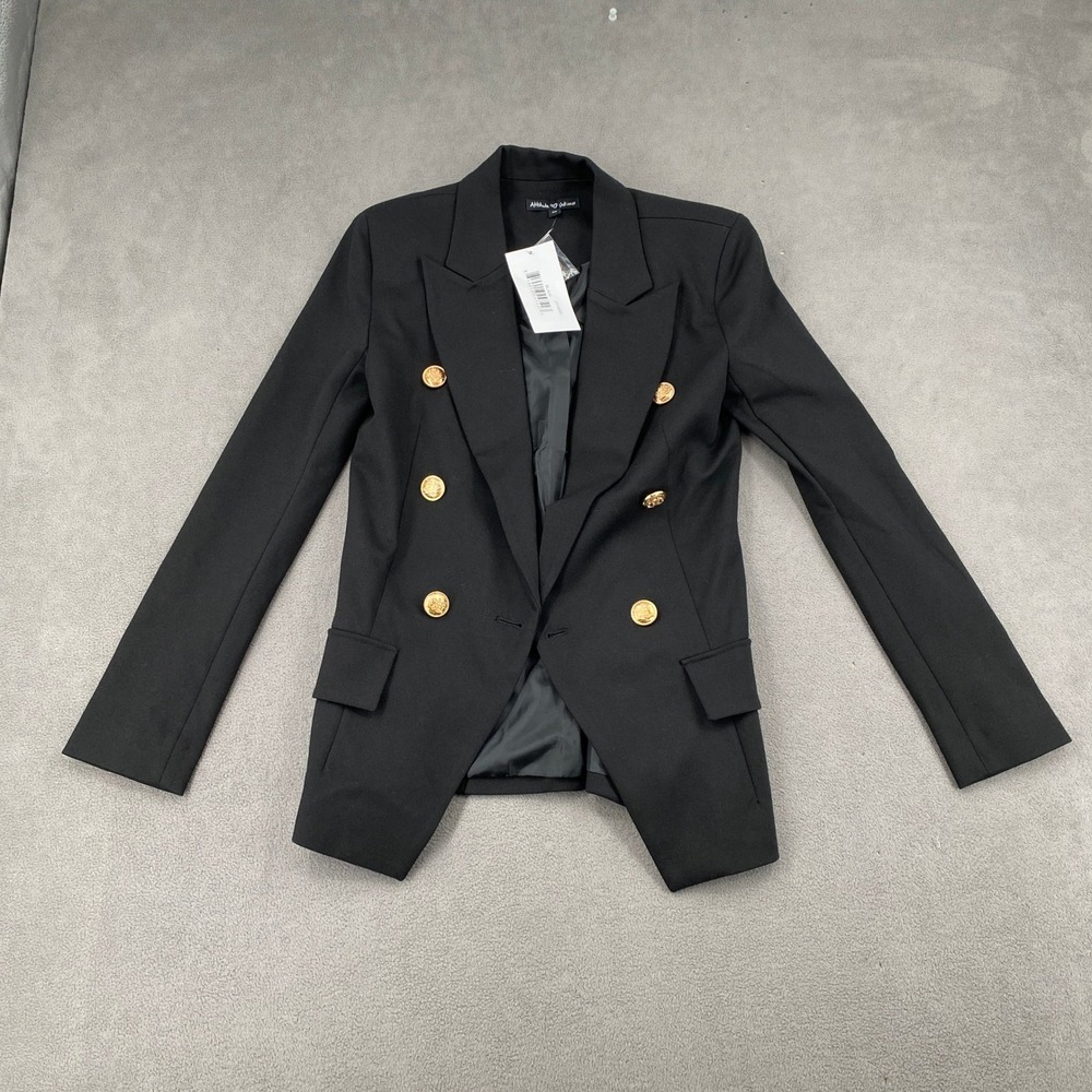 Attitude Unknown Womens Black Double Breasted Gold Button Blazer Jacket J7146XS